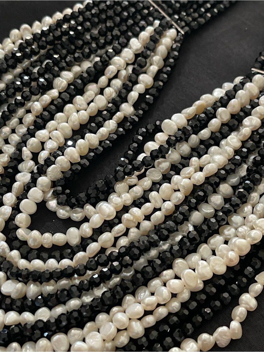 Multi-Strand Black and White Pearl Statement Necklace